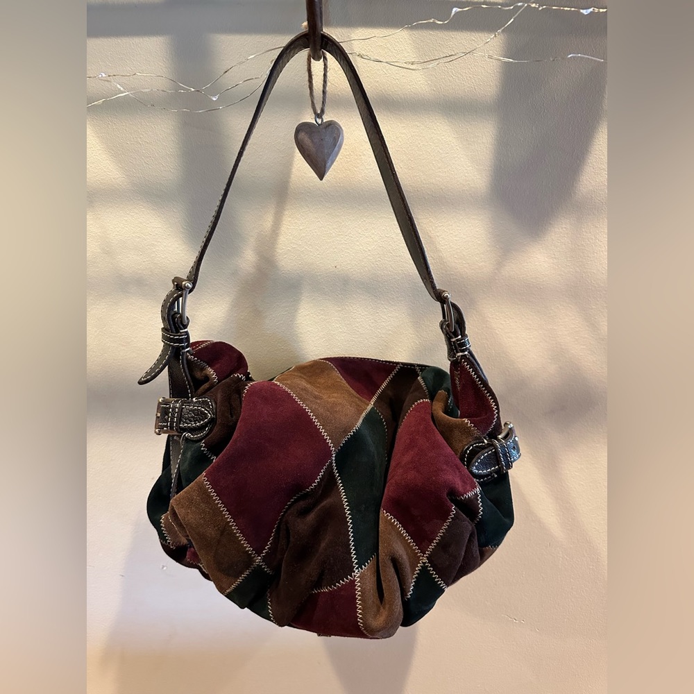 Valentino Garavani HARLEQUIN PATCHWORK Suede Crescent Hobo Sling shoulder bag